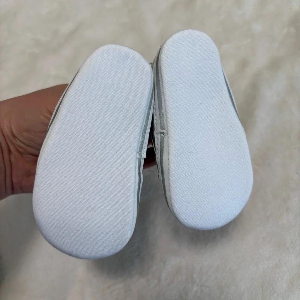 First steps metallic silver shoes with pearls 9-12 months